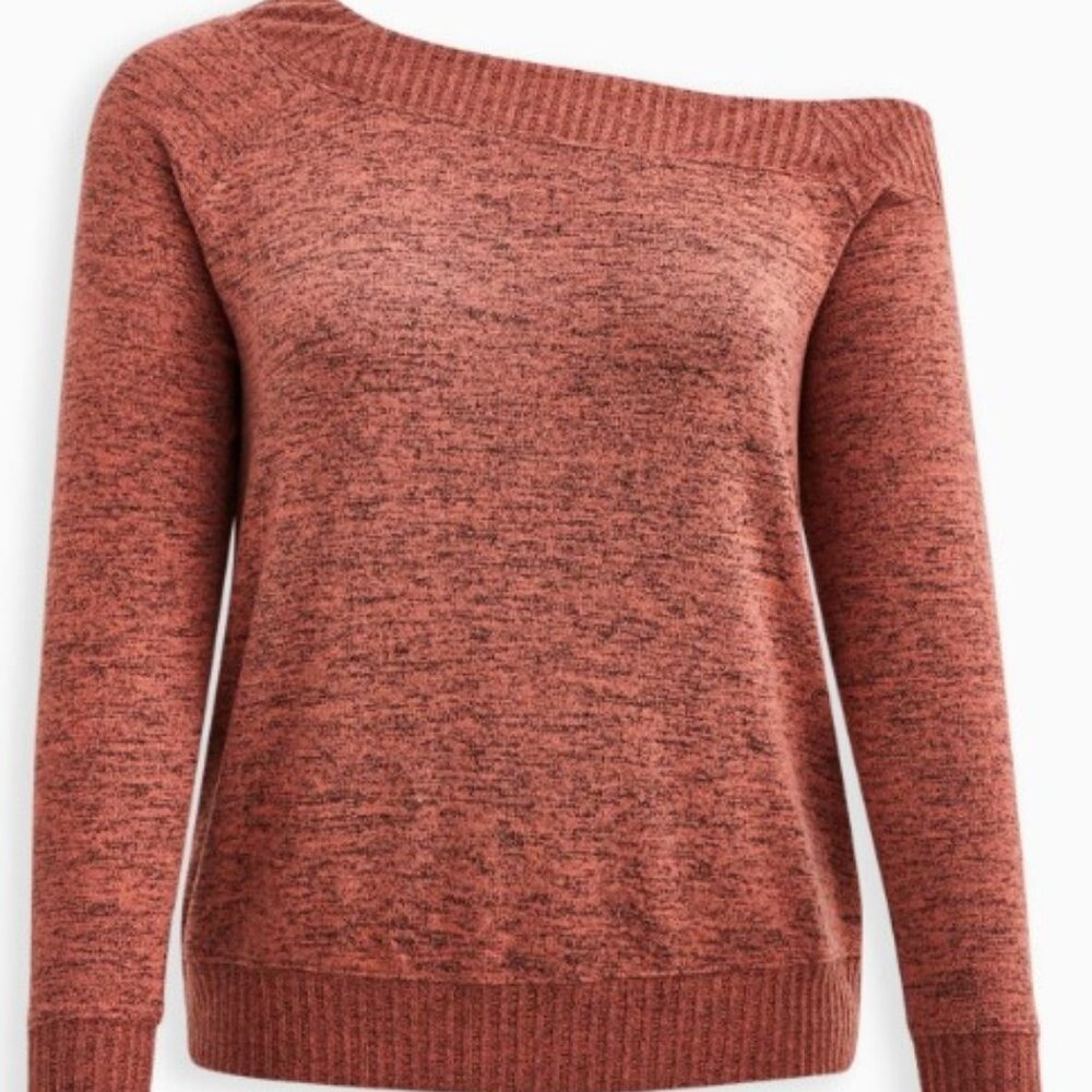 Torrid Size 4 Off-Shoulder Super Soft Plush Rib Trim Sweatshirt- Brown